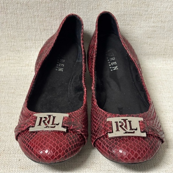 Lauren Ralph Lauren Womens Ballet Flats Red Black Stretch Fit SnakeskinSize 7B - Picture 8 of 8